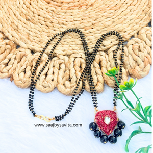 Red Meenakari Kundan with Black Beads Magalsutra