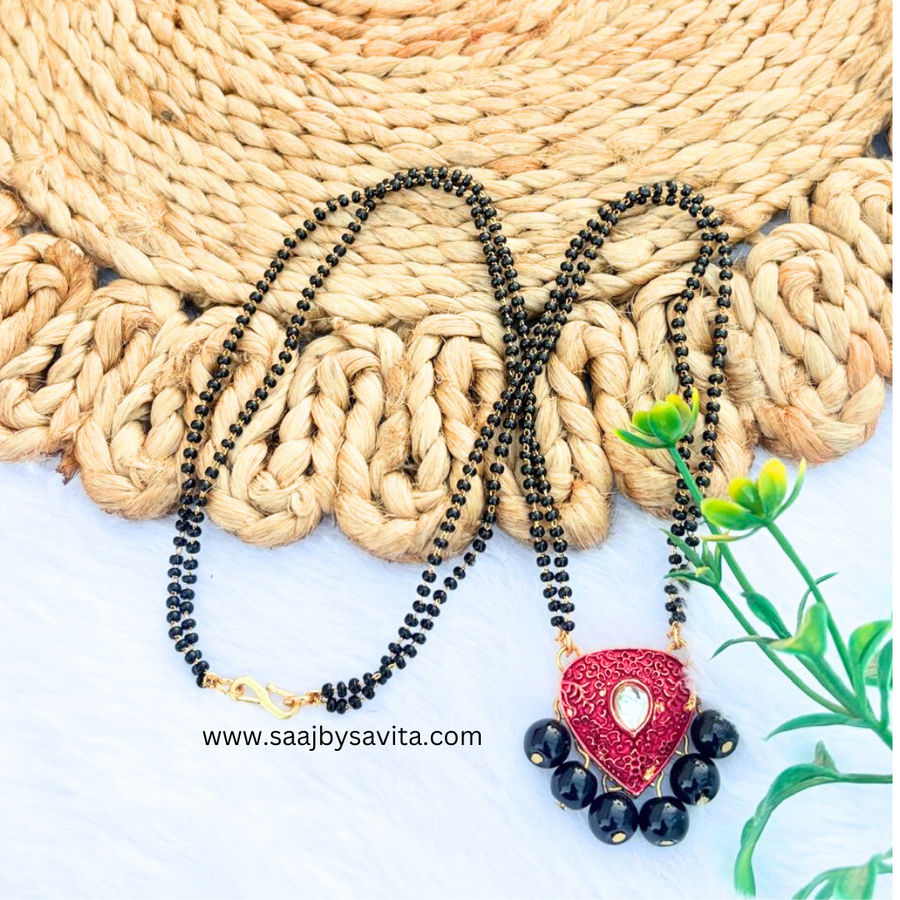 Red Meenakari Kundan with Black Beads Magalsutra