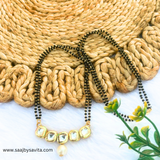 Square shape of Kundan with off-white pearl