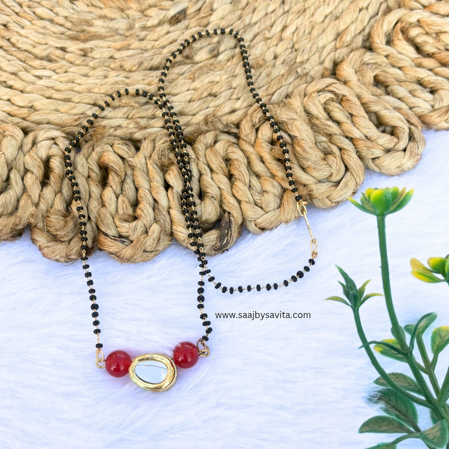 Red Beads with kundan magalsutra