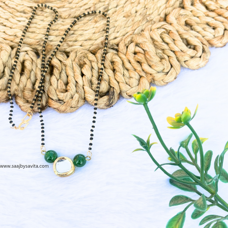 Kundan with green Beads magalsutra