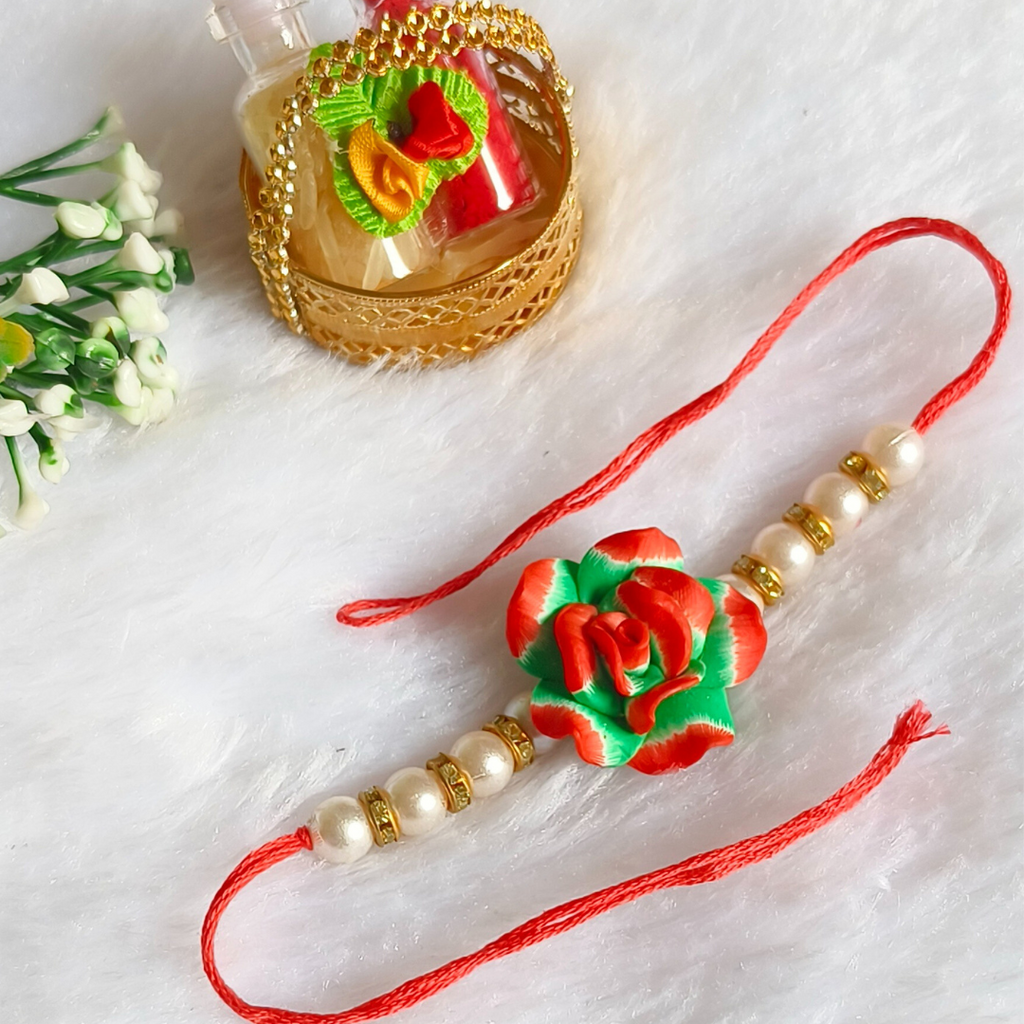 Red Green Rose With Peals Rakhi