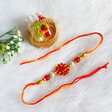 Red Floral kundan Beads & Pearl Rakhi