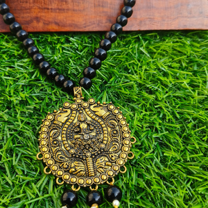 Black Beads With Antique  Pendent Necklace