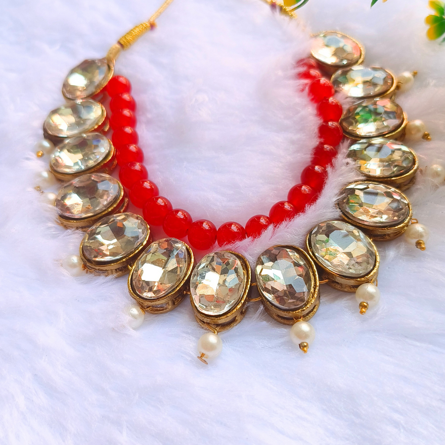 Red Beads Kundan Necklace