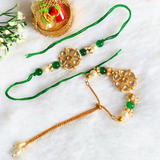 Green Beads With White Pearl Kundan Couple Bhai Bhabhi Rakhi