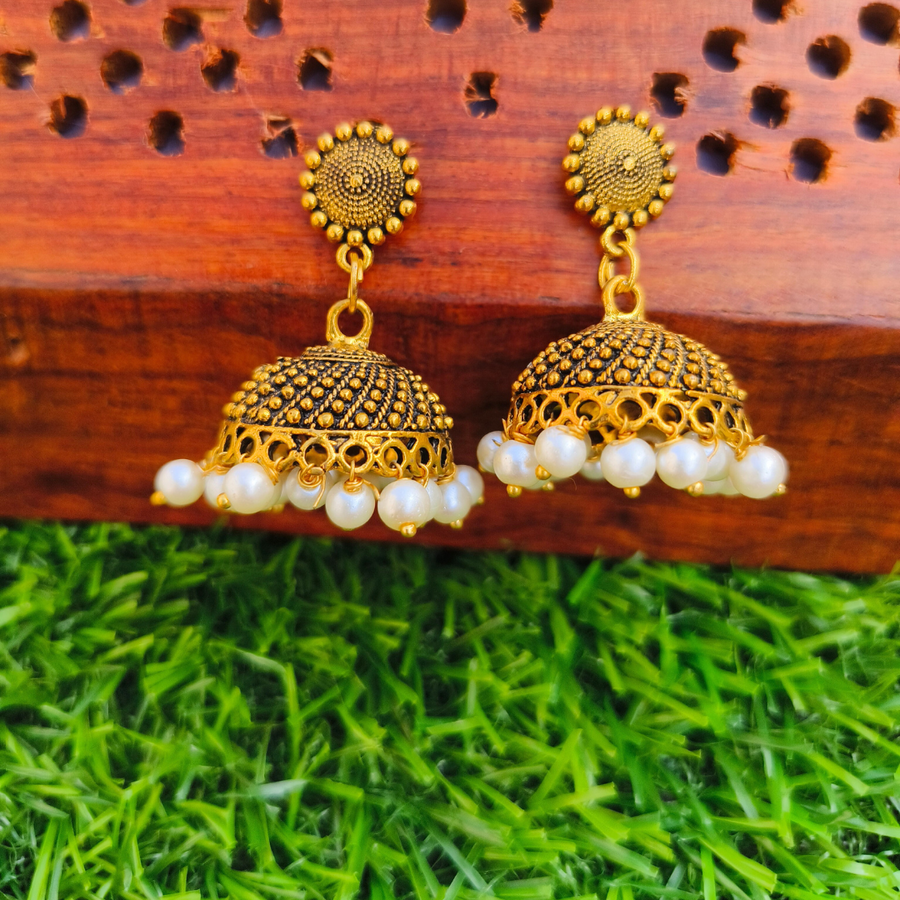 Golden Oxidised Jhumka Earring