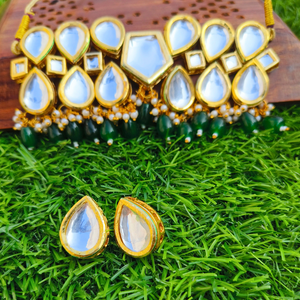 Green Beads Kundan Necklace