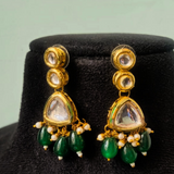 Sturning Kundan With Green Beads Earrings