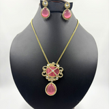 Pestal  Pink Beautiful Moissanite Pendant Set With Earring