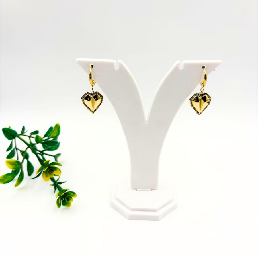 Anti Turnish Hoop With Heart Charm With Stone Setting Earring