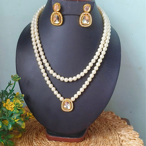 Elegant Double Layer Pearl Beads With Kundan Pendant Necklace – Timeless Charm & Grace