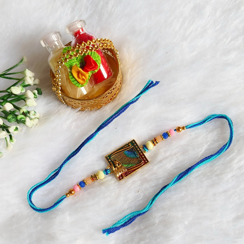 Peacock feather Original & Beads  Rakhi