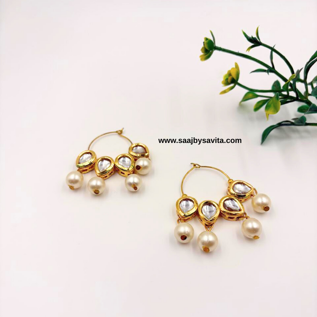 Kundan Pearl Earrings Party Women's