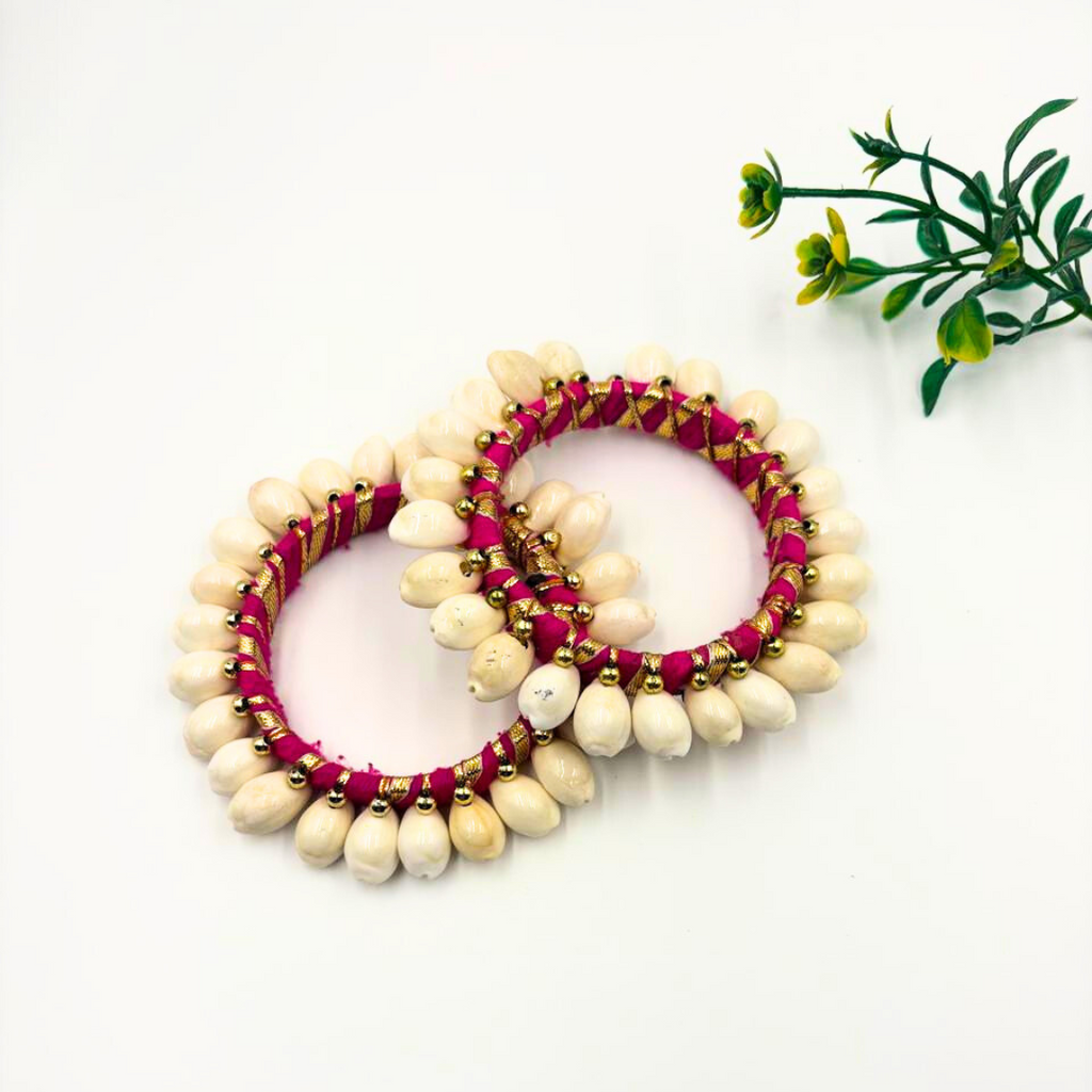 Pink thread With Gotta Work Cowrie Shell bangles 2*6 Size