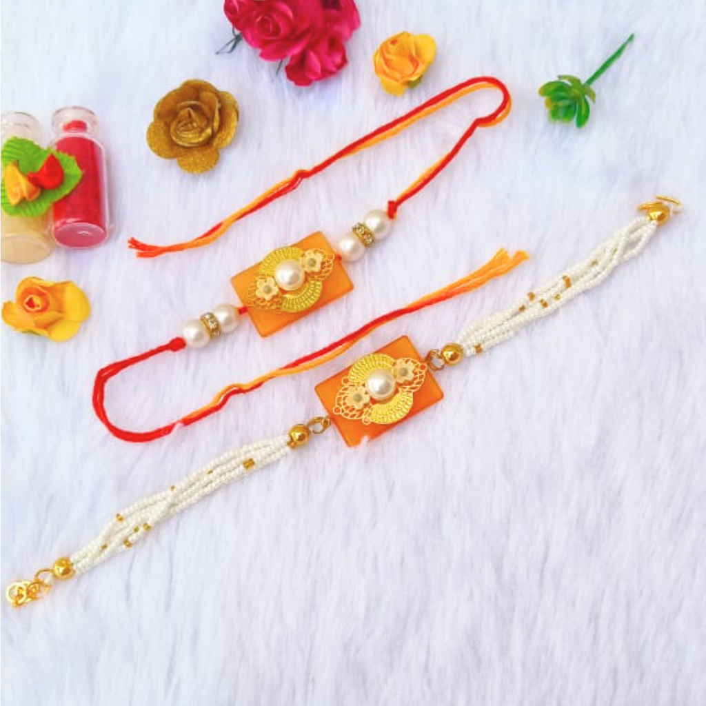 Rakhi For Your Bhaiya And Bhabhi Orange Color  Combo