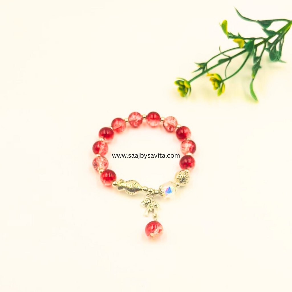 Red Shine Shed Marble Beads With Charms Bracelet