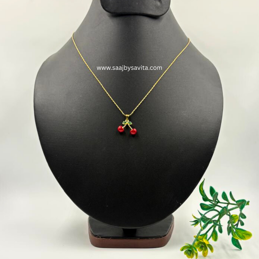 Anti Tarnish Chain With Cute Cherry Pendant With Adjustable chain