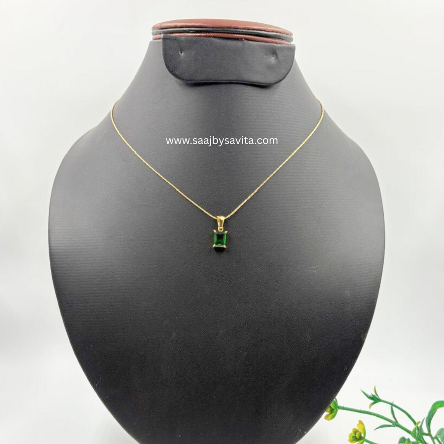 Small Emerald green Stone Pendant With Anti Tarnish Chain