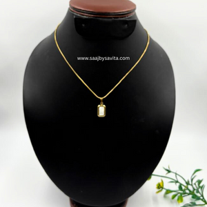 Minimal Rectangle white Stone pendant With Anti Tarnish Chain