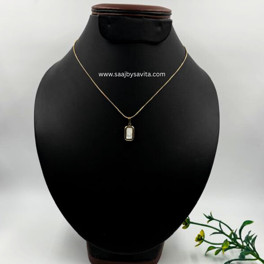 Minimal Rectangle white Stone pendant With Anti Tarnish Chain