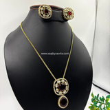 Semi Precious Stone Pendant Set Maroon Color Stone