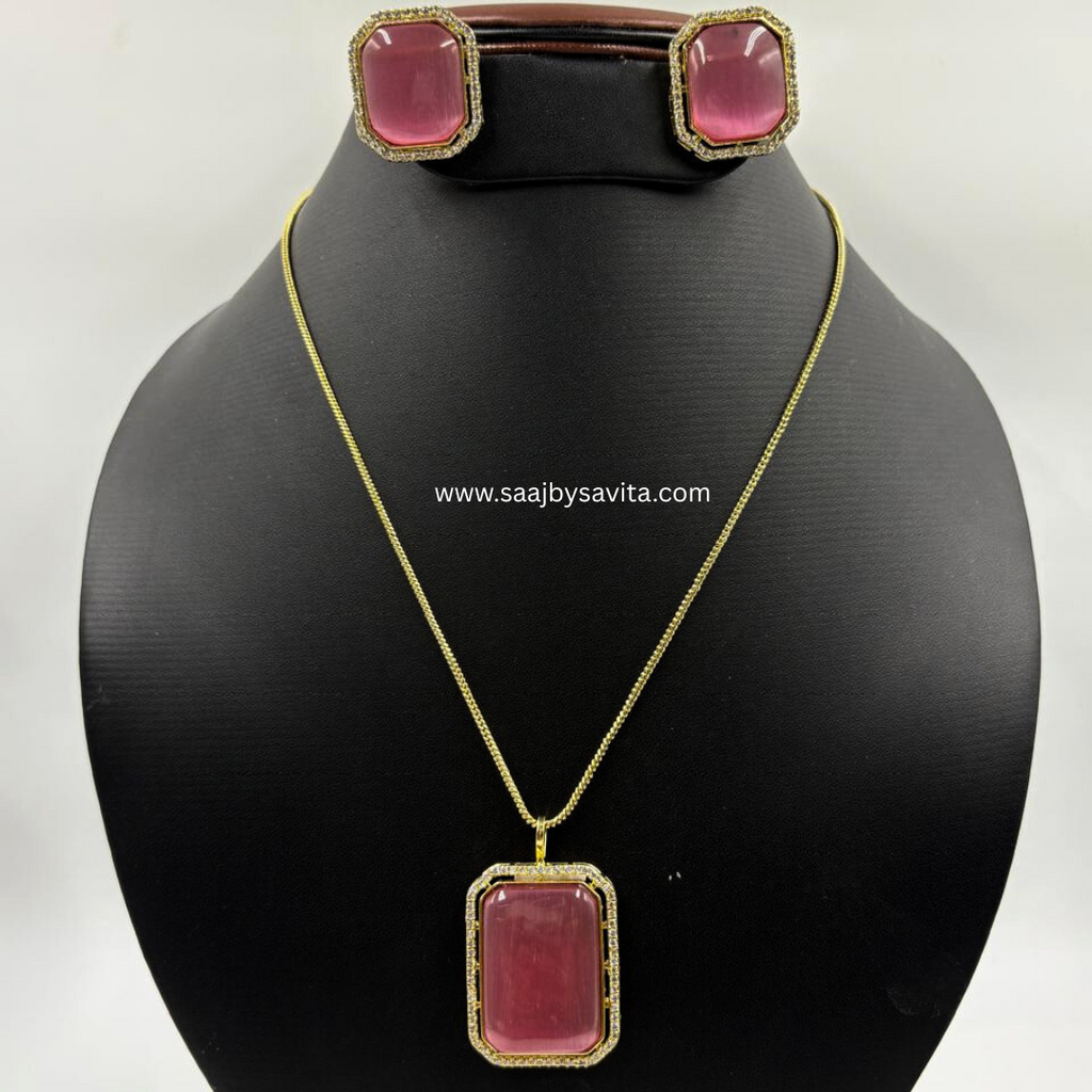 Pestal Pink Semi Precious Stone Pendant Set  Elegant Look
