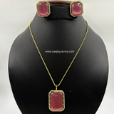 Pestal Pink Semi Precious Stone Pendant Set  Elegant Look