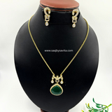 Green Emerald Color Stone Semi precious Pendant Set Party Wear Look