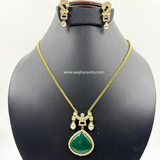 Green Emerald Color Stone Semi precious Pendant Set Party Wear Look