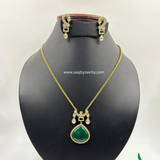 Green Emerald Color Stone Semi precious Pendant Set Party Wear Look