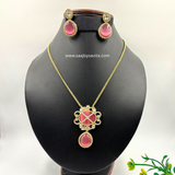 Semi Precious Stone & Pestal Pink Stone Pendant Set For Gorgeous Women