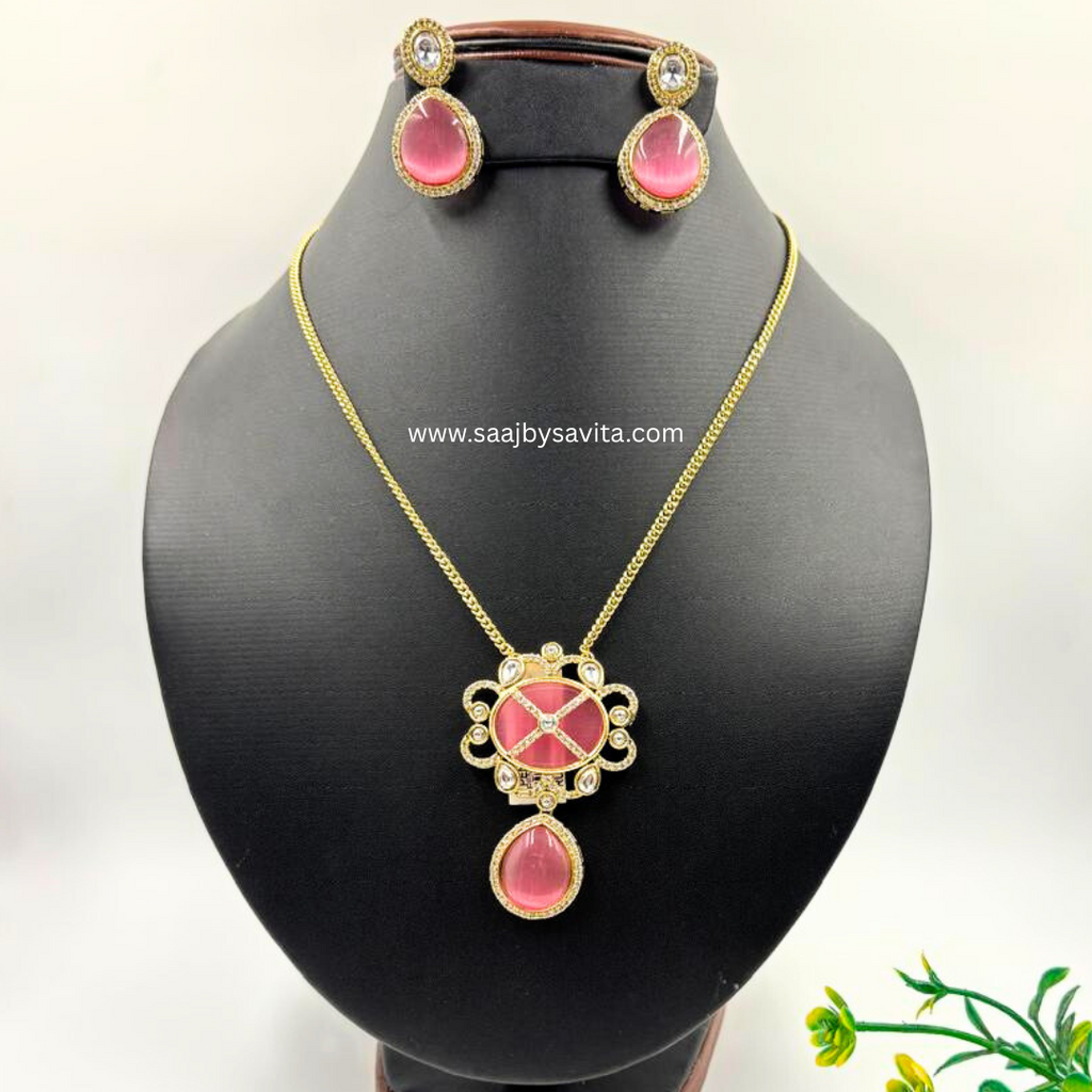 Semi Precious Stone & Pestal Pink Stone Pendant Set For Gorgeous Women