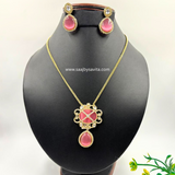 Semi Precious Stone & Pestal Pink Stone Pendant Set For Gorgeous Women