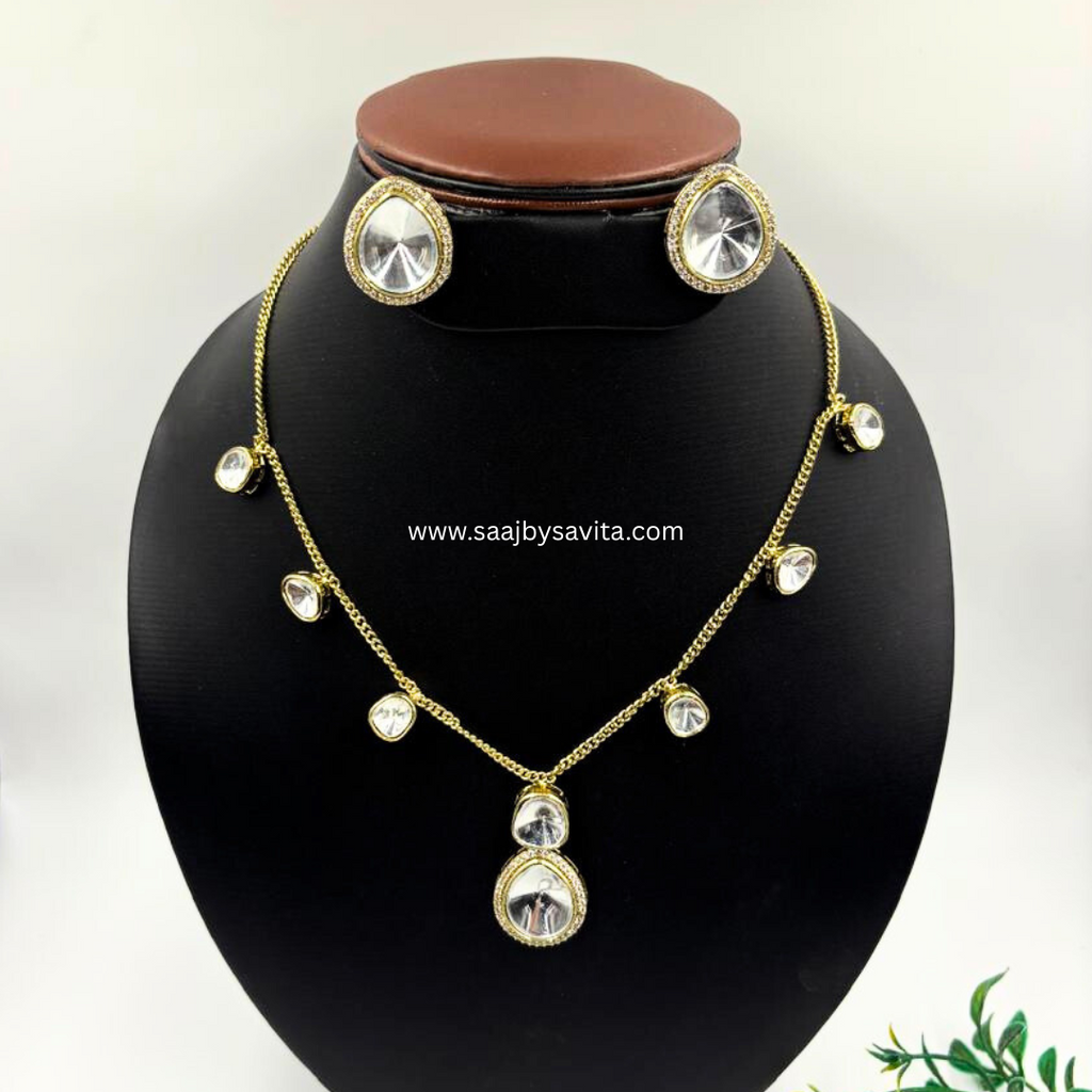 Semi Precious Mossinite Looks Stone Pendant Set  Gorgeous Look Unique Design For Party Women's