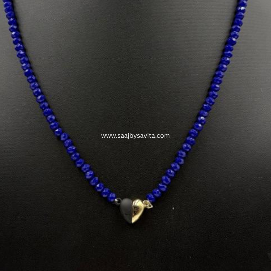 Unique Little Magnetic Heart  Pendant With Sky & Blue Color Beads One Line Neck piece For Girls