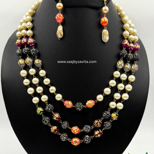 Good Quality Jaipuri Beads Multi Layer & Color With Earring Necklace Piece Rich Look
