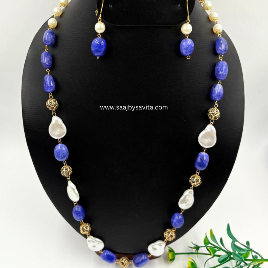 Beautiful  gorgeous One Line Pearl & Beads Necklace With Earring