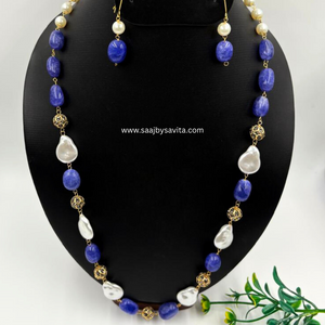 Beautiful  gorgeous One Line Pearl & Beads Necklace With Earring