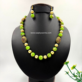 Shine Pearls With Green Shed Marble Beads Necklace With Earring Looks Royal
