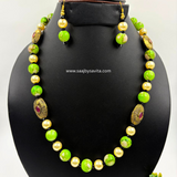 Shine Pearls With Green Shed Marble Beads Necklace With Earring Looks Royal