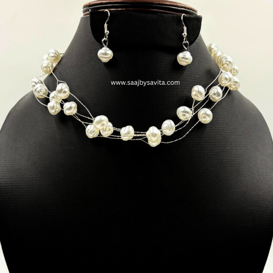 Unique Shape Pearl 18 inch Necklace With Cute Earrings