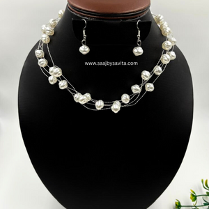 Unique Shape Pearl 18 inch Necklace With Cute Earrings