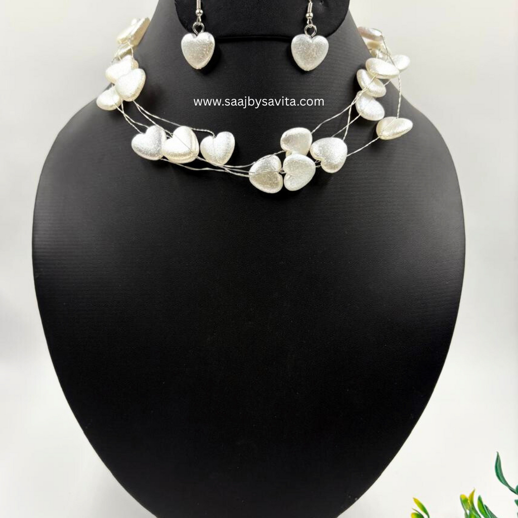 Unique Pearl Heart Shape Desinger 18 inch Necklace Set With Earring