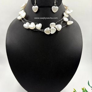 Unique Pearl Heart Shape Desinger 18 inch Necklace Set With Earring