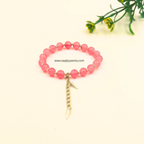 Pink Beads With Silver Charms Bracelet