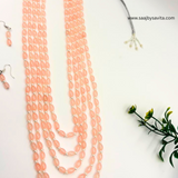 Long 5 Layers Peach Color Heavy Looking Beads Necklace Set For You