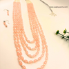 Long 5 Layers Peach Color Heavy Looking Beads Necklace Set For You