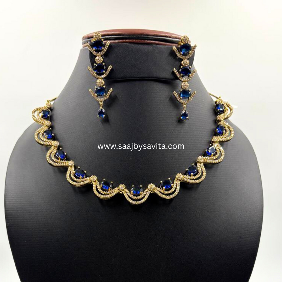 American Diamond Choker Necklace Set For Classy  Look  Pretty Women's