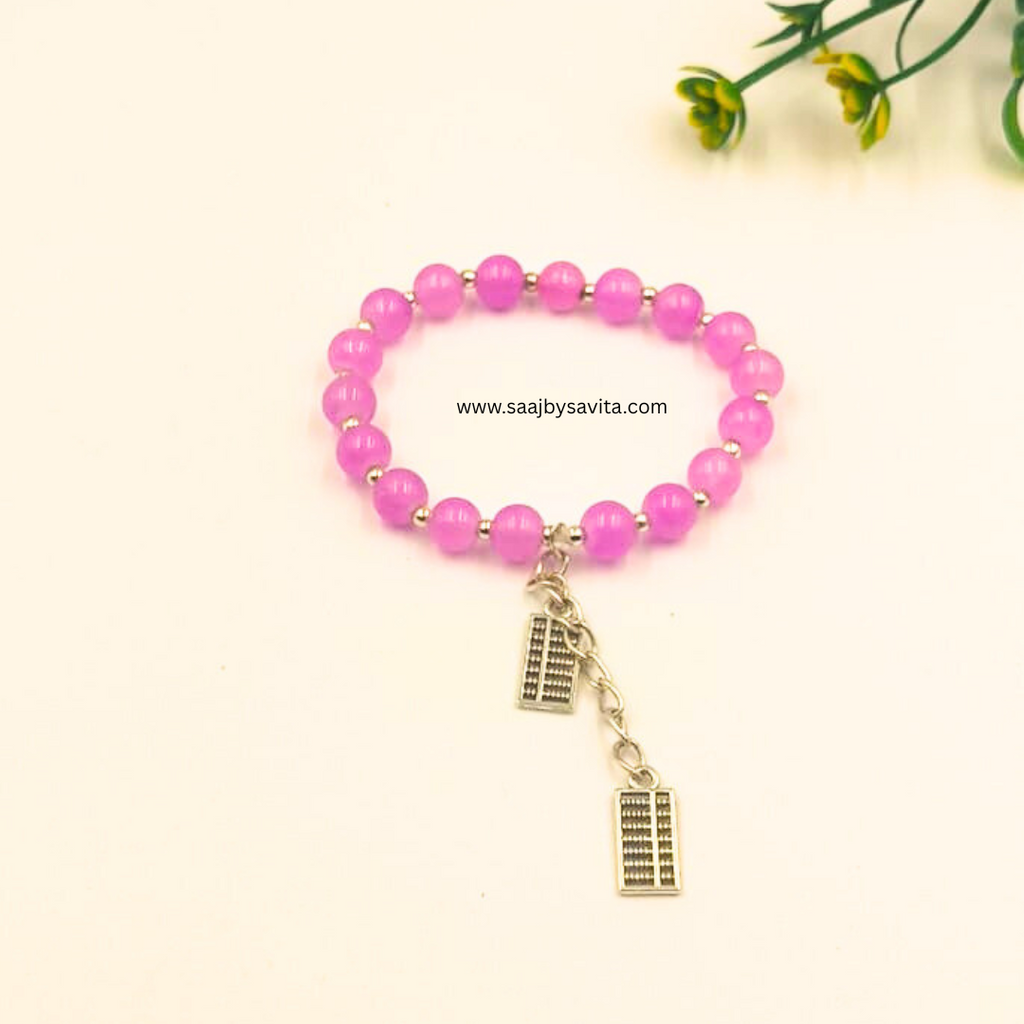 Pestal Pink Beads With Charm Bracelet